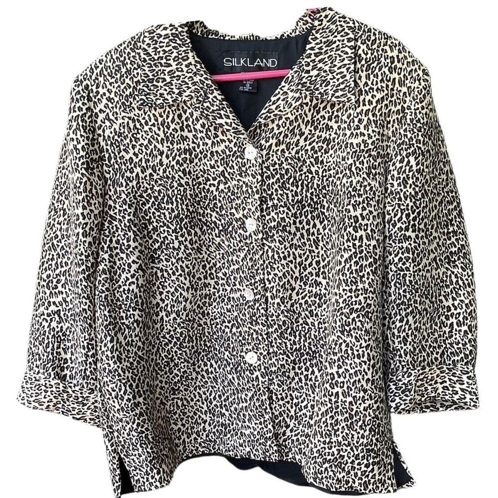 Silkland 100% silk size 14 animal print button front jacket.